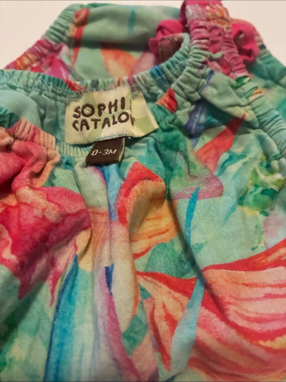 Floral Tie-Shoulder Baby One-Piece in Aqua and Pink